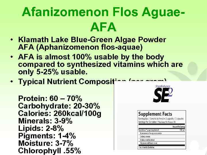 Afanizomenon Flos Aguae. AFA • Klamath Lake Blue-Green Algae Powder AFA (Aphanizomenon flos-aquae) •