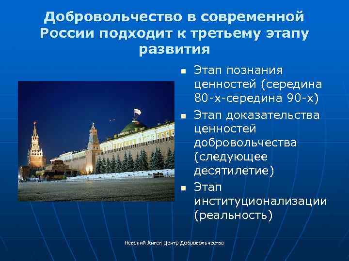 Добровольчество в современной России подходит к третьему этапу развития n n n Этап познания