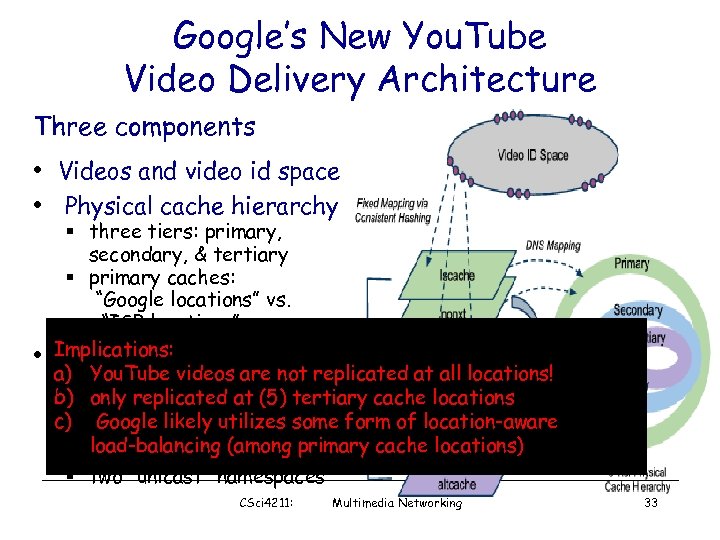 Google’s New You. Tube Video Delivery Architecture Three components • Videos and video id