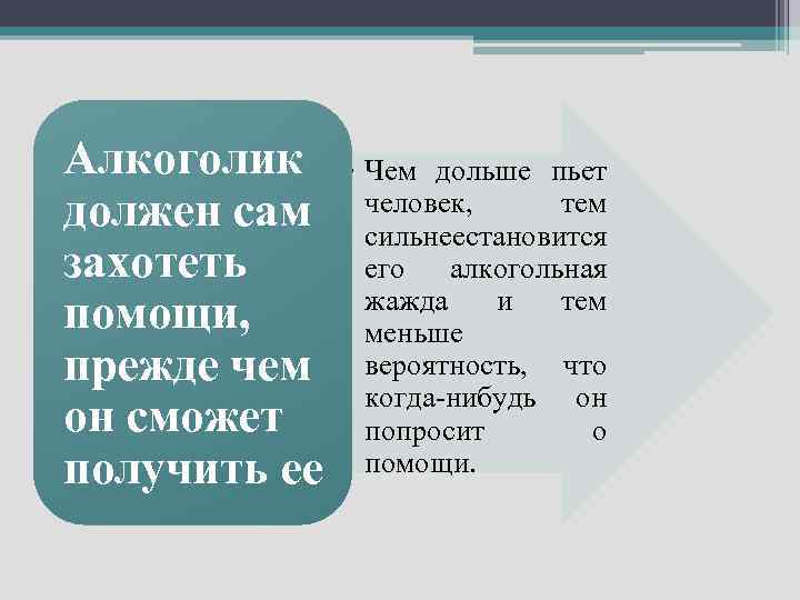 Алкоголик должен сам захотеть помощи, прежде чем он сможет получить ее • Чем дольше