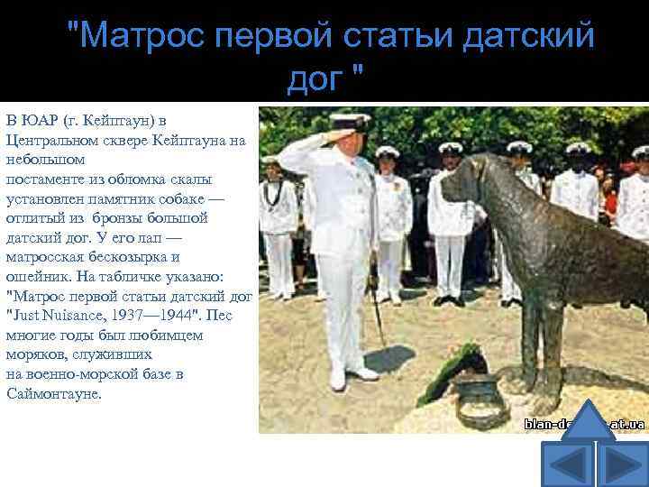  "Матрос первой статьи датский дог " В ЮАР (г. Кейптаун) в Центральном сквере