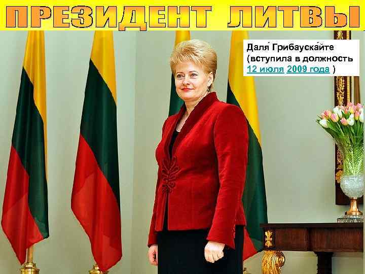 Даля Грибауска йте (вступила в должность 12 июля 2009 года ) 