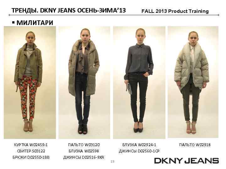 ТРЕНДЫ. DKNY JEANS ОСЕНЬ-ЗИМА’ 13 FALL 2013 Product Training § МИЛИТАРИ КУРТКА W 02459