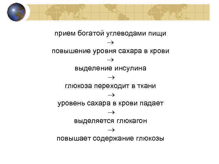 прием богатой углеводами пищи повышение уровня сахара в крови выделение инсулина глюкоза переходит в