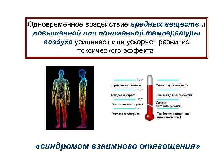 Одновременное воздействие вредных веществ и повышенной или пониженной температуры воздуха усиливает или ускоряет развитие