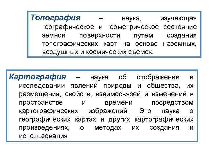 Топография – наука, изучающая географическое и геометрическое состояние земной поверхности путем создания топографических карт