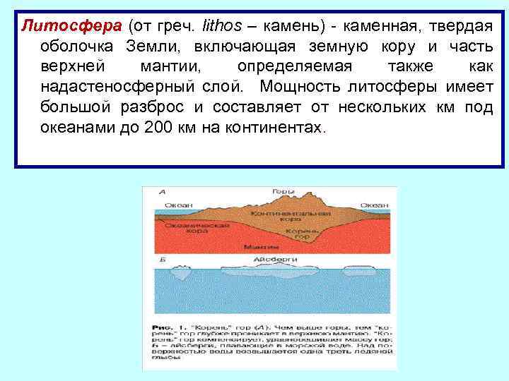 Литосфера (от греч. lithos – камень) - каменная, твердая оболочка Земли, включающая земную кору