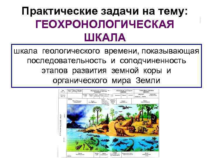 Практические задачи на тему: ГЕОХРОНОЛОГИЧЕСКАЯ ШКАЛА шкала геологического времени, показывающая последовательность и соподчиненность этапов