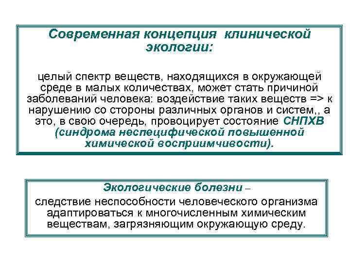 Современная концепция клинической экологии: целый спектр веществ, находящихся в окружающей среде в малых количествах,