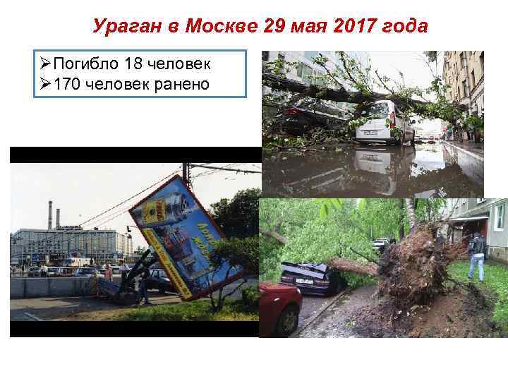 Ураган в Москве 29 мая 2017 года ØПогибло 18 человек Ø 170 человек ранено