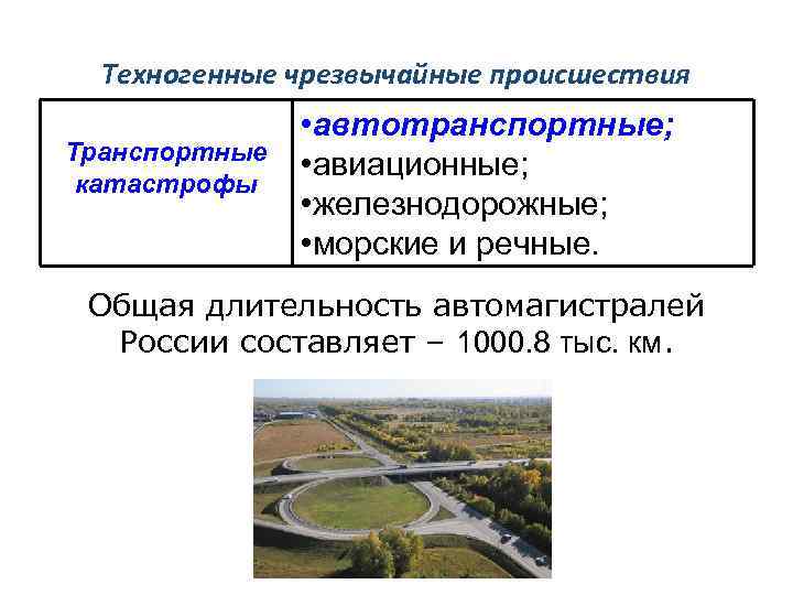 Техногенные чрезвычайные происшествия Транспортные катастрофы • автотранспортные; • авиационные; • железнодорожные; • морские и