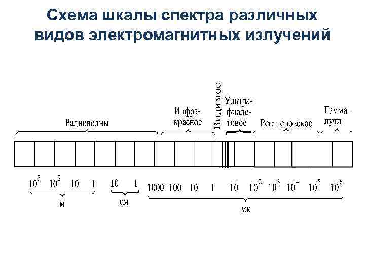 Схема шкалы спектра различных видов электромагнитных излучений 