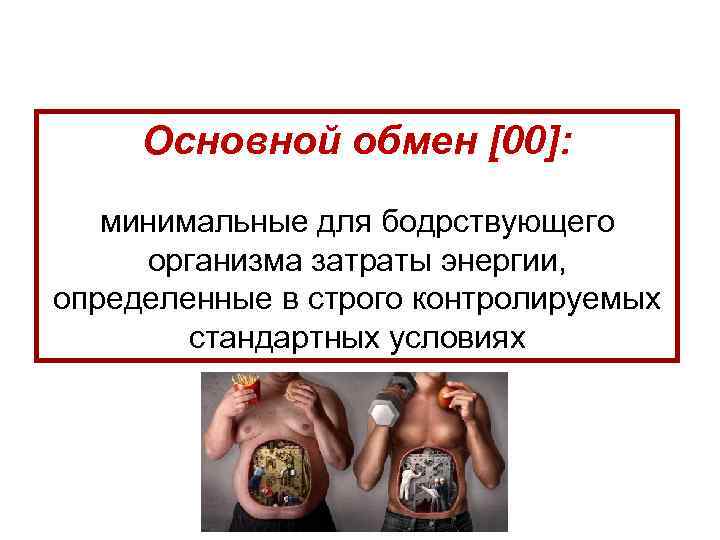 Основной обмен [00]: минимальные для бодрствующего организма затраты энергии, определенные в строго контролируемых стандартных