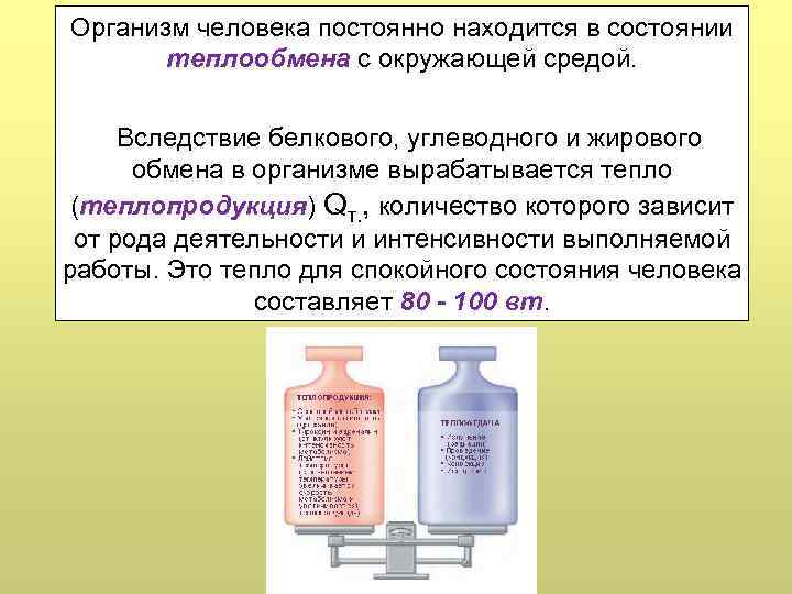 Организм человека постоянно находится в состоянии теплообмена с окружающей средой. Вследствие белкового, углеводного и
