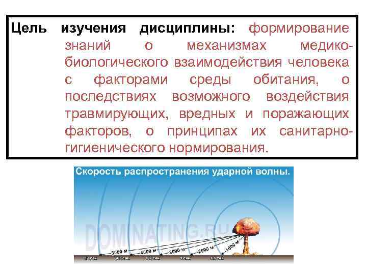 Цель изучения дисциплины: формирование знаний о механизмах медикобиологического взаимодействия человека с факторами среды обитания,