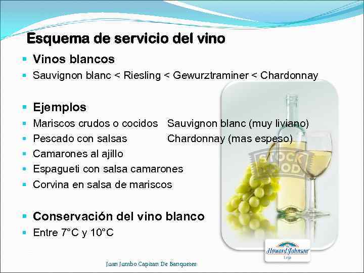 Esquema de servicio del vino § Vinos blancos § Sauvignon blanc < Riesling <