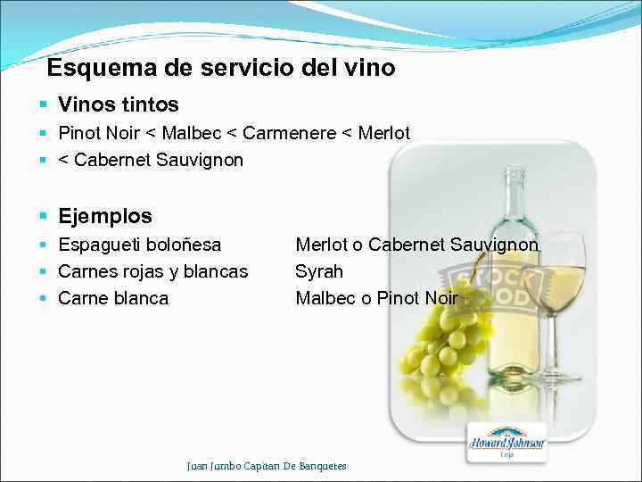 Esquema de servicio del vino § Vinos tintos § Pinot Noir < Malbec <