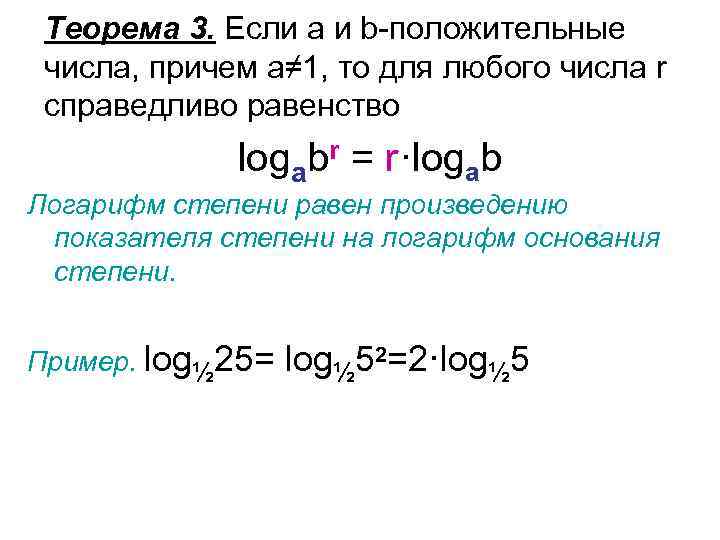 Теорема 3. Если a и b-положительные числа, причем а≠ 1, то для любого числа
