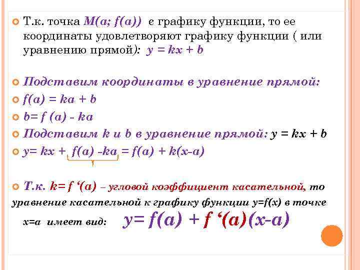  Т. к. точка М(а; f(а)) є графику функции, то ее координаты удовлетворяют графику