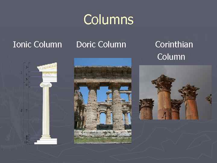 Columns Ionic Column Doric Column Corinthian Column 