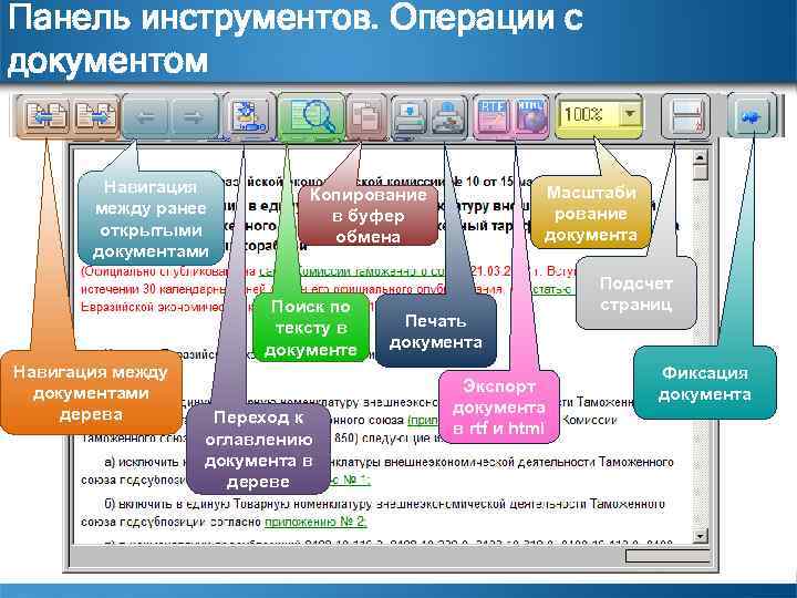 Панель инструментов. Операции с документом Навигация между ранее открытыми документами Поиск по тексту в