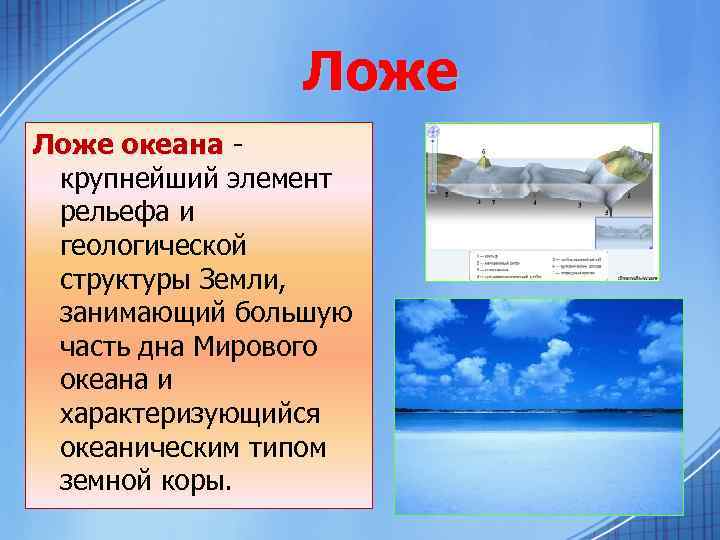Ложе океана крупнейший элемент рельефа и геологической структуры Земли, занимающий большую часть дна Мирового