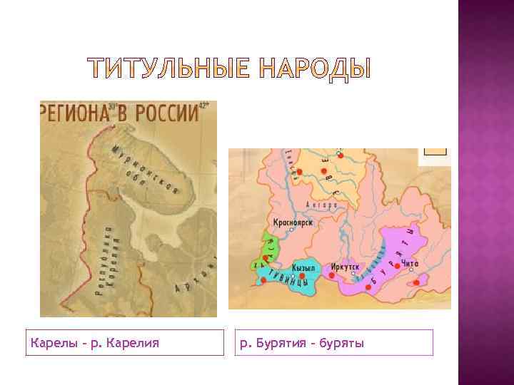 Карелы – р. Карелия р. Бурятия - буряты 