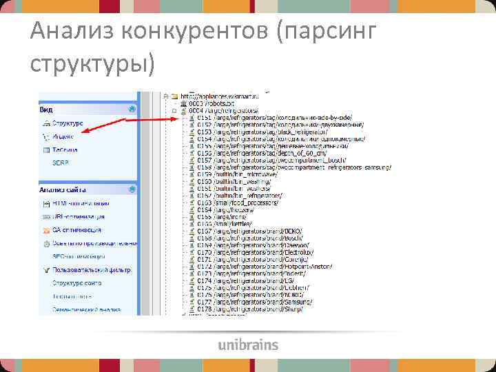 Анализ конкурентов (парсинг структуры) 