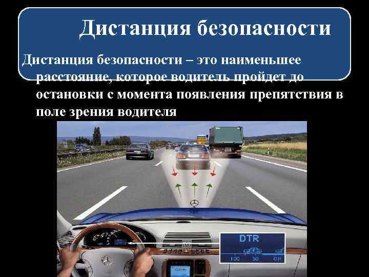 Дистанция безопасности – это наименьшее расстояние, которое водитель пройдет до остановки с момента появления