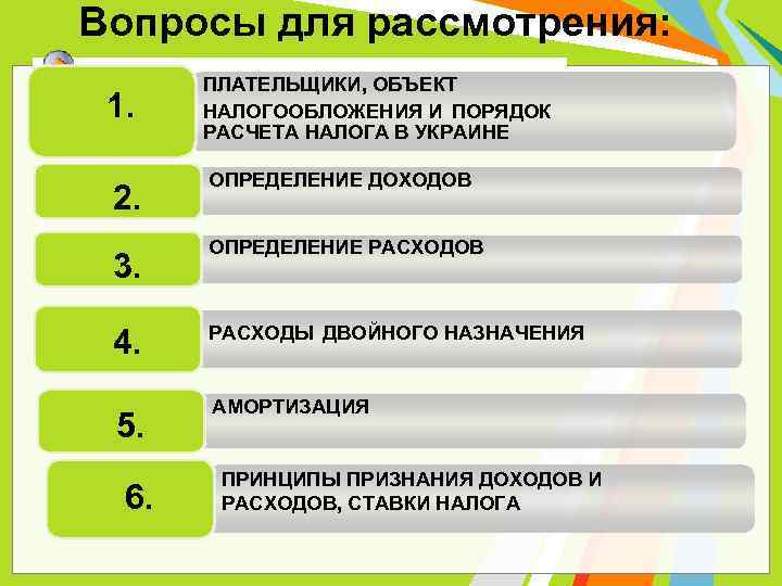 Вопросы для рассмотрения: 1. ПЛАТЕЛЬЩИКИ, ОБЪЕКТ НАЛОГООБЛОЖЕНИЯ И ПОРЯДОК РАСЧЕТА НАЛОГА В УКРАИНЕ 2.