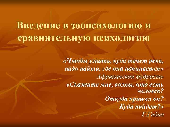 Введение в зоопсихологию и сравнительную психологию «Чтобы узнать, куда течет река, надо найти, где