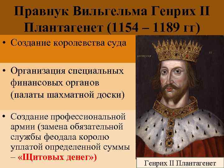 Правнук Вильгельма Генрих II Плантагенет (1154 – 1189 гг) • Создание королевства суда •