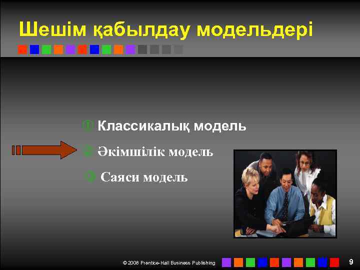 Шешім қабылдау модельдері Классикалық модель Әкімшілік модель Саяси модель © 2008 Prentice-Hall Business Publishing