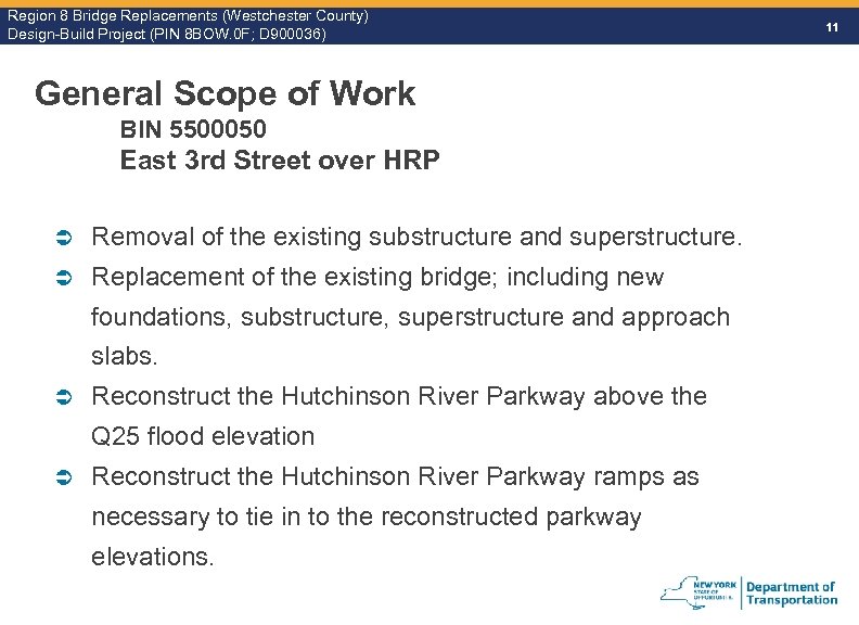 Region 8 Bridge Replacements (Westchester County) Design-Build Project (PIN 8 BOW. 0 F; D