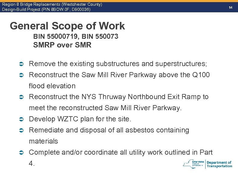Region 8 Bridge Replacements (Westchester County) Design-Build Project (PIN 8 BOW. 0 F; D