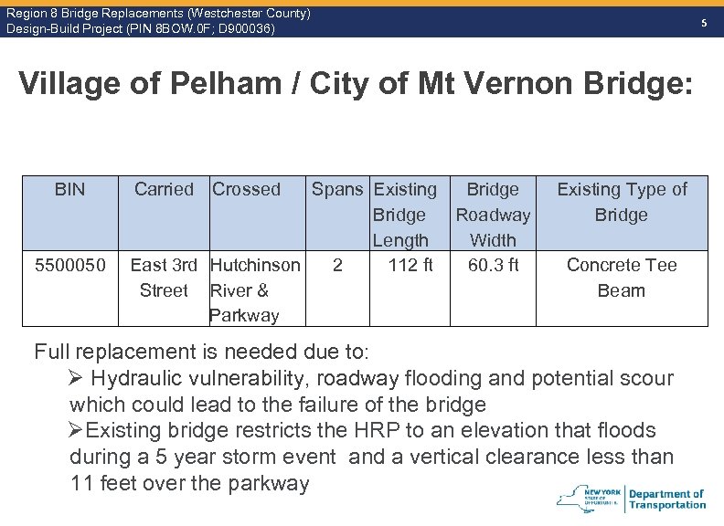 Region 8 Bridge Replacements (Westchester County) Design-Build Project (PIN 8 BOW. 0 F; D