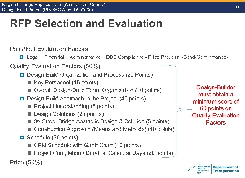 Region 8 Bridge Replacements (Westchester County) Design-Build Project (PIN 8 BOW. 0 F; D