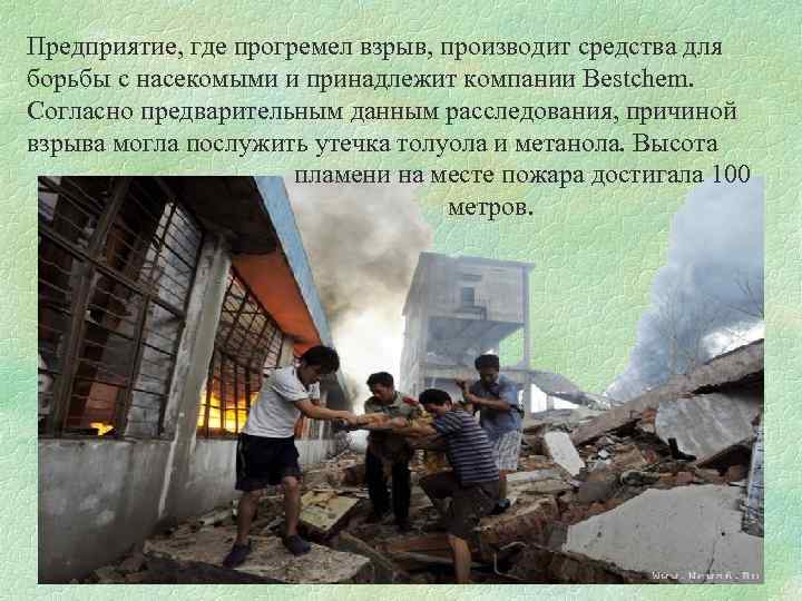 Предприятие, где прогремел взрыв, производит средства для борьбы с насекомыми и принадлежит компании Bestchem.