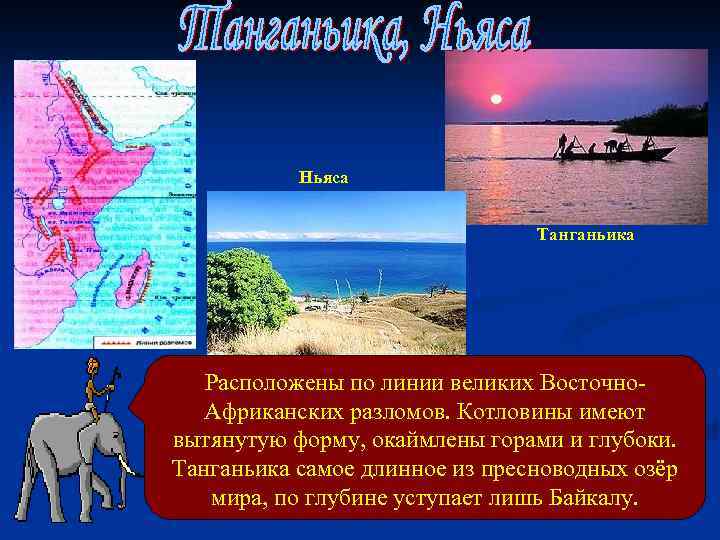 Ньяса Танганьика Расположены по линии великих Восточно. Африканских разломов. Котловины имеют вытянутую форму, окаймлены
