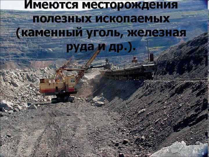 Имеются месторождения полезных ископаемых (каменный уголь, железная руда и др. ). 