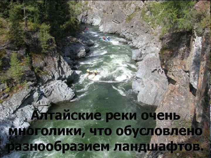 Алтайские реки очень многолики, что обусловлено разнообразием ландшафтов. 