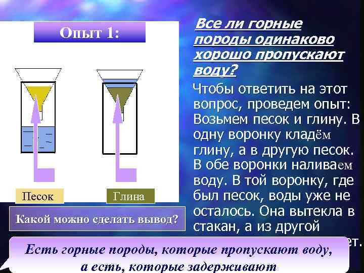 Опыт вода через. Опыты с песком и глиной. Опыт с фильтрацией воды через песок. Пропускает ли песок воду. Способность пропускать воду