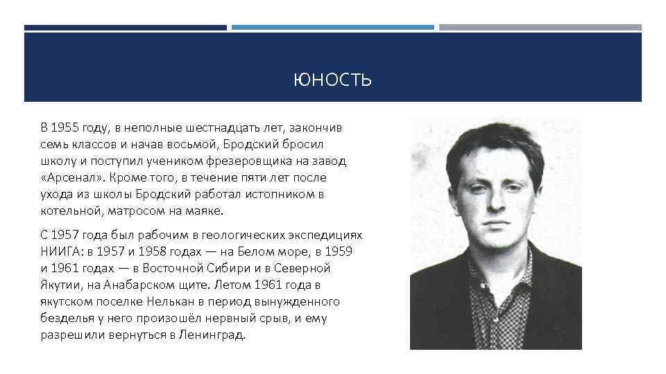 ЮНОСТЬ В 1955 году, в неполные шестнадцать лет, закончив семь классов и начав восьмой,