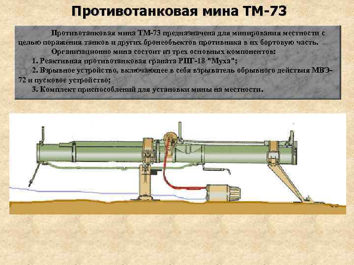 Противотанковая мина ТМ-73 Противотанковая мина ТМ-73 предназначена для минирования местности с целью поражения танков