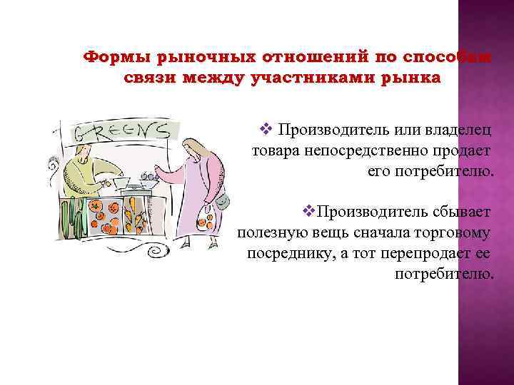 Формы рыночных отношений по способам связи между участниками рынка v Производитель или владелец товара