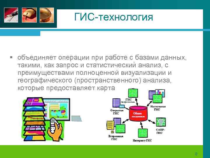 ГИС-технология § объединяет операции при работе с базами данных, такими, как запрос и статистический