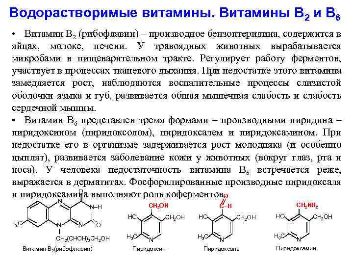 Водорастворимые витамины. Витамины В 2 и В 6 • Витамин В 2 (рибофлавин) –