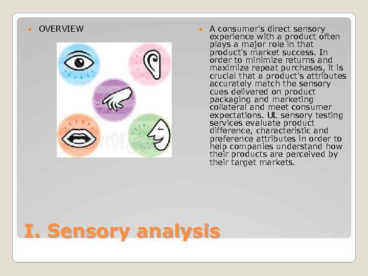  OVERVIEW A consumer's direct sensory experience with a product often plays a major