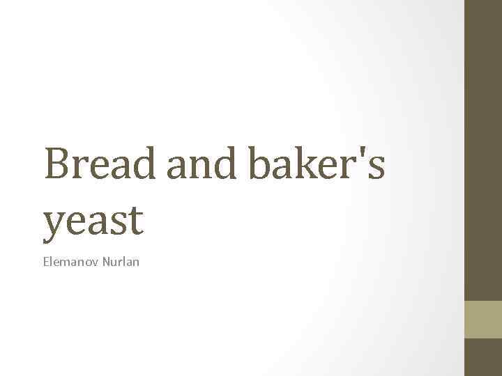 Bread and baker's yeast Elemanov Nurlan 