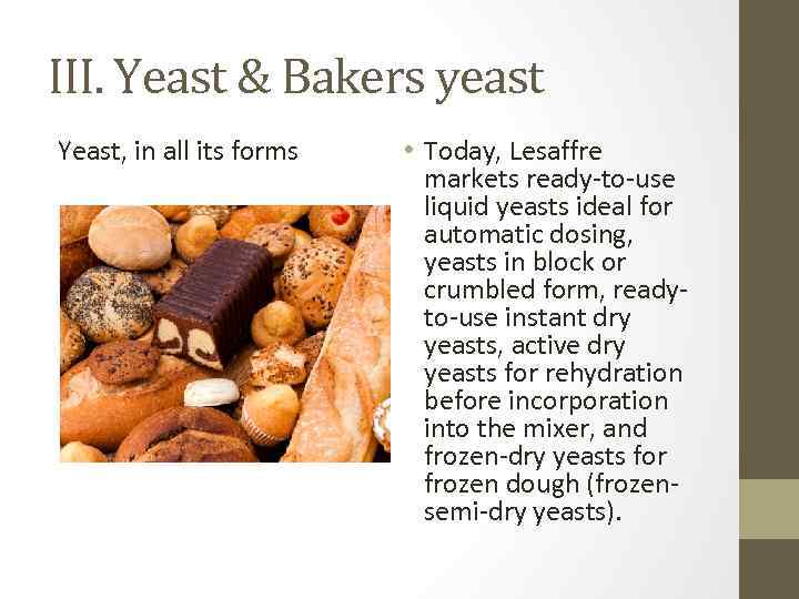 III. Yeast & Bakers yeast Yeast, in all its forms • Today, Lesaffre markets